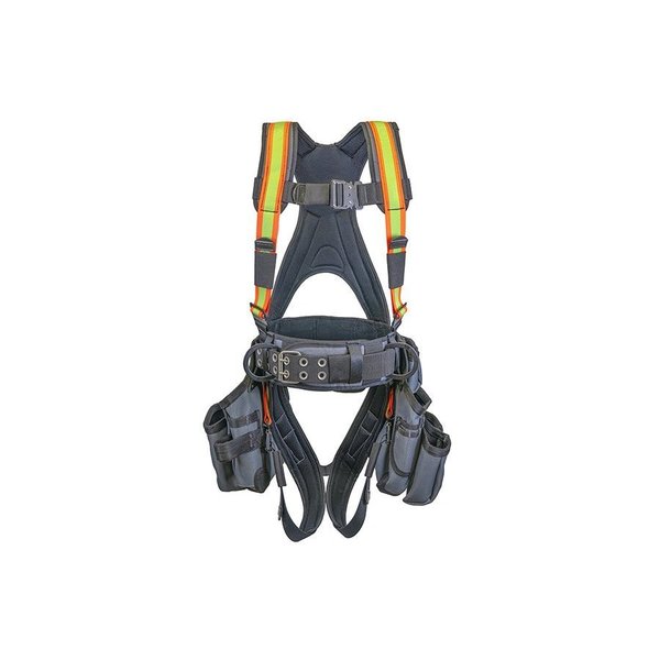Super Anchor Safety Small - Gray Frame/Hi-Viz Webbing Deluxe Full Body Harness with All-Pakka Tool Bag Combo 6151-GHS